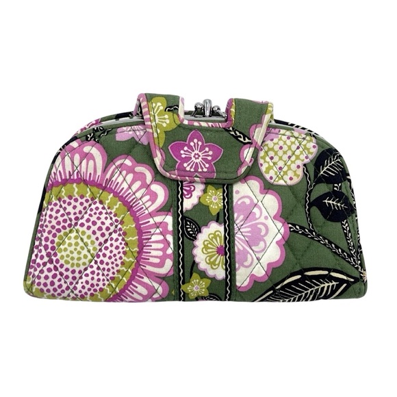 VERA BRADLEY Quilted Dual Kiss Lock Clutch Wallet Purse in Sage Floral Pink - Picture 1 of 8